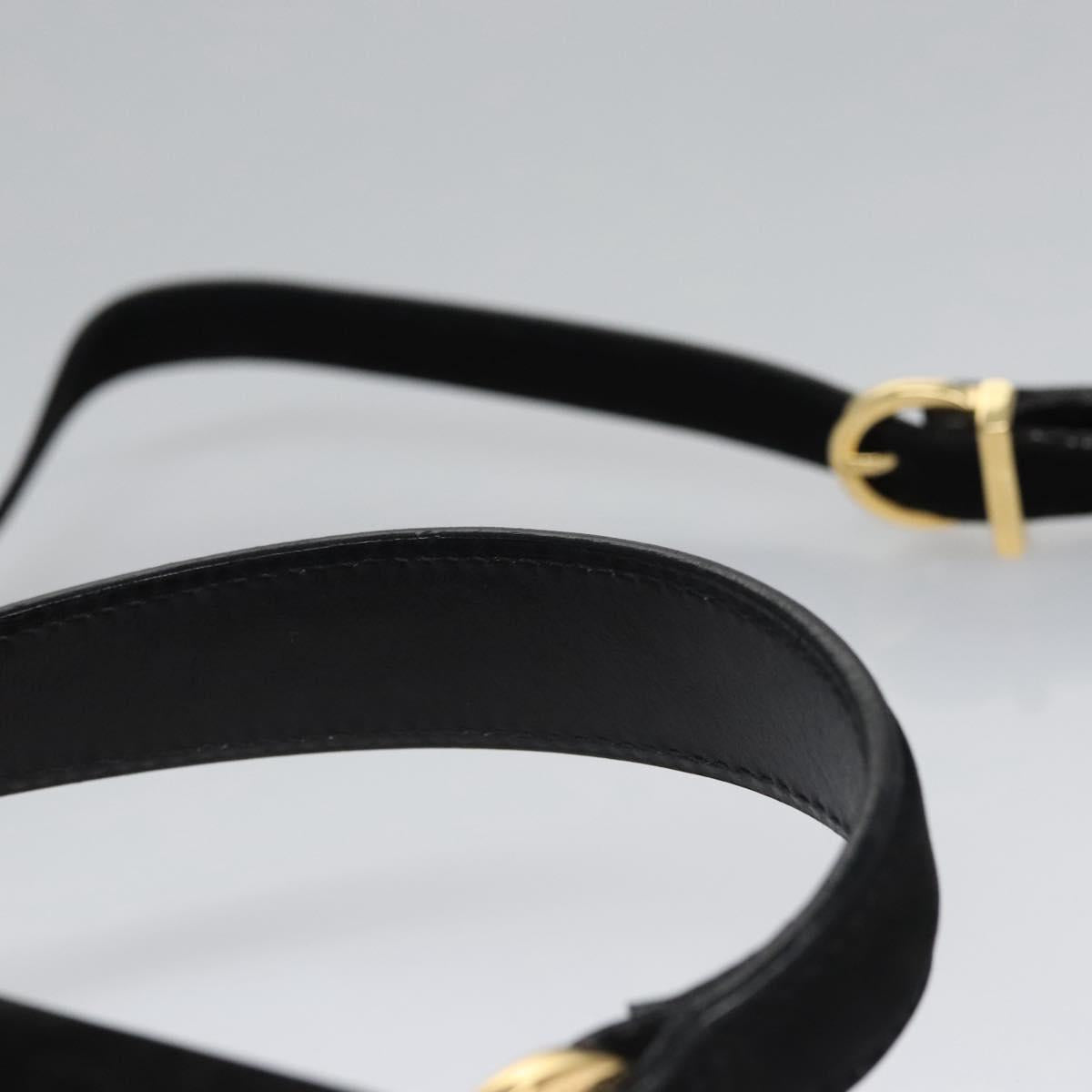 Salvatore Ferragamo Vala Hand Bag Suede 2way Black Gold Auth BA373