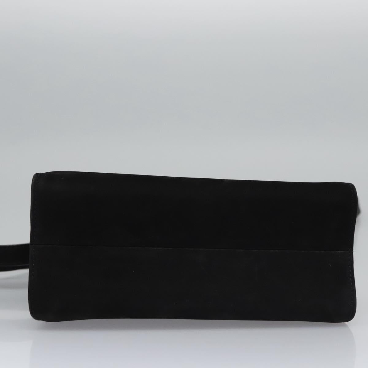 Salvatore Ferragamo Vala Hand Bag Suede 2way Black Gold Auth BA373