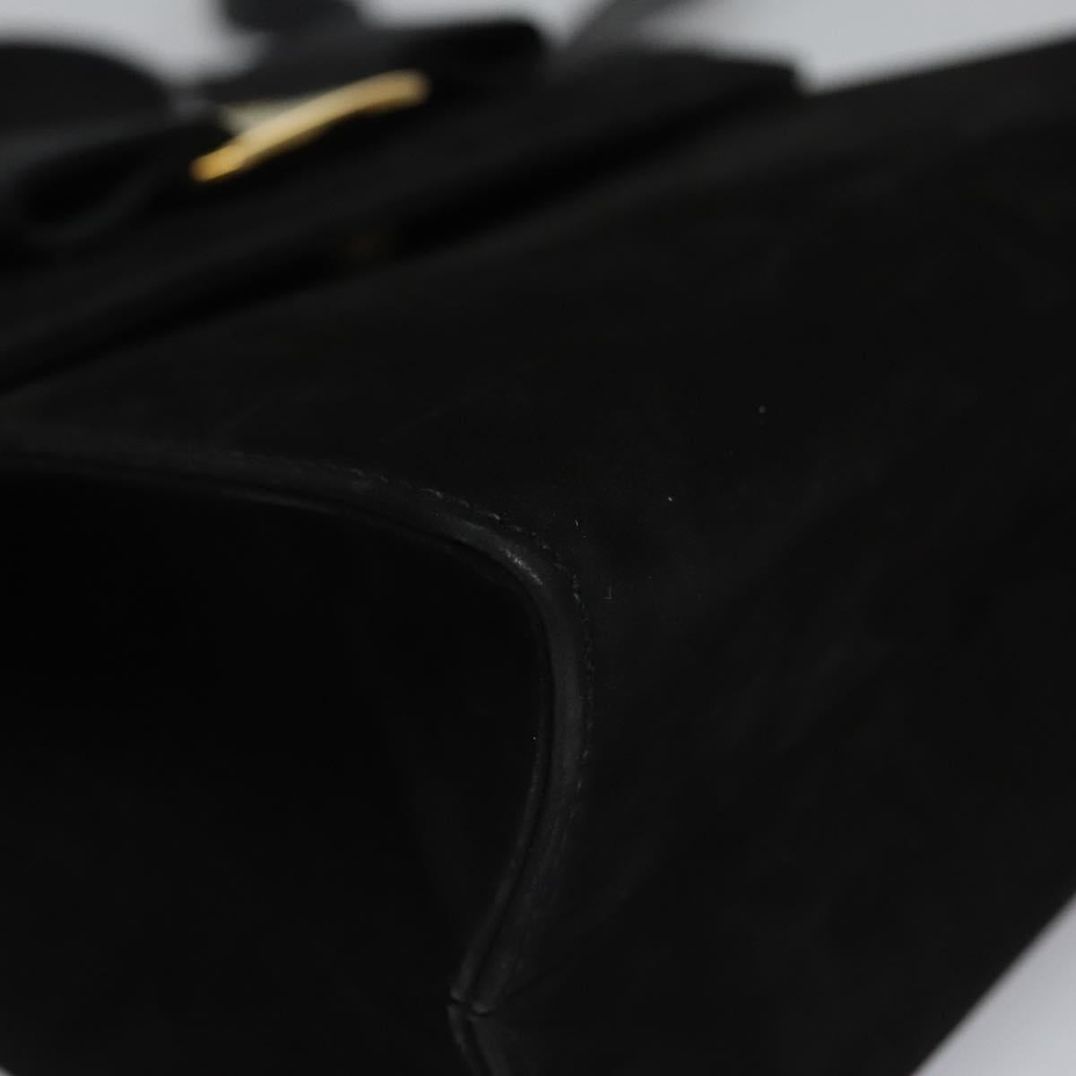 Salvatore Ferragamo Vala Hand Bag Suede 2way Black Gold Auth BA373