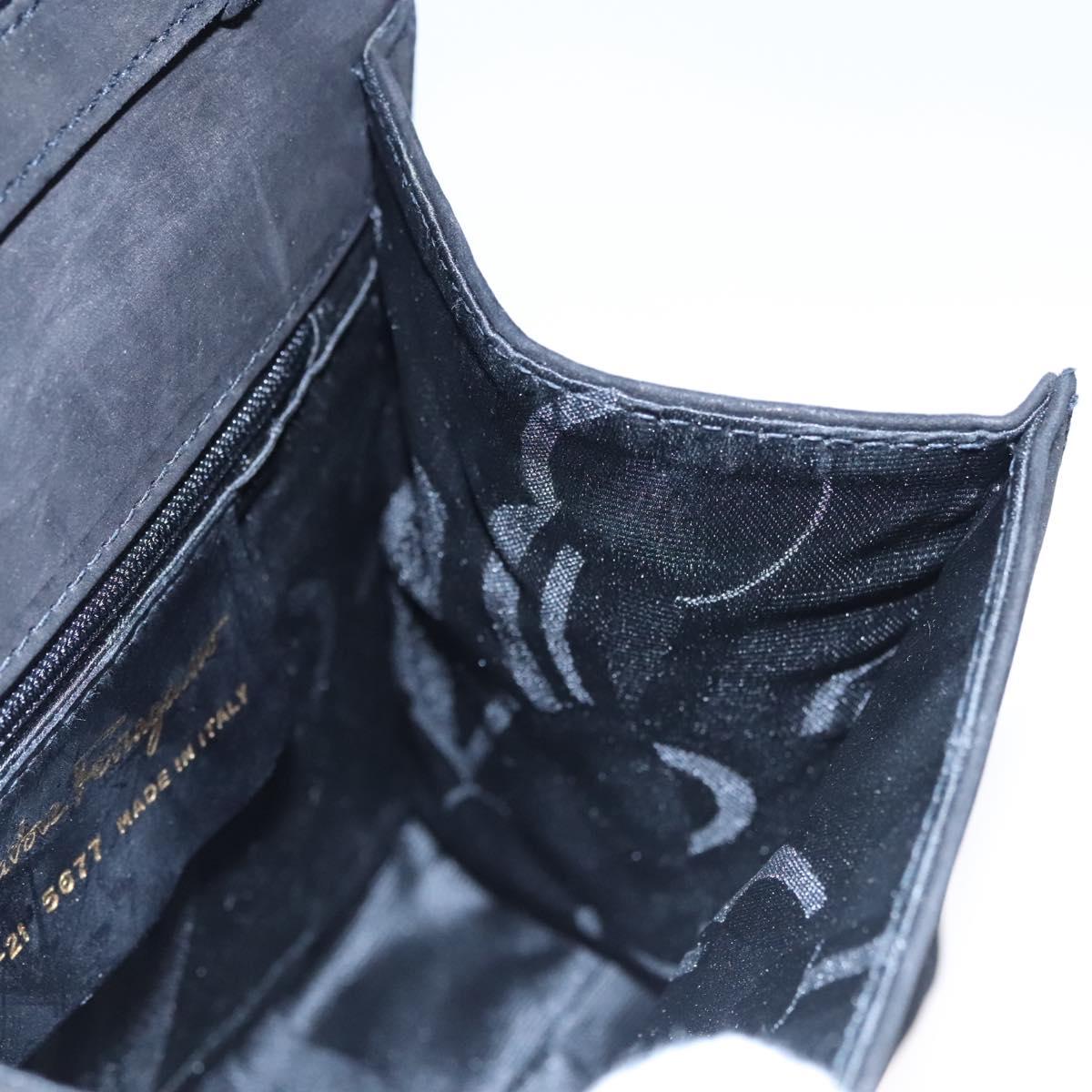 Salvatore Ferragamo Vala Hand Bag Suede 2way Black Gold Auth BA373