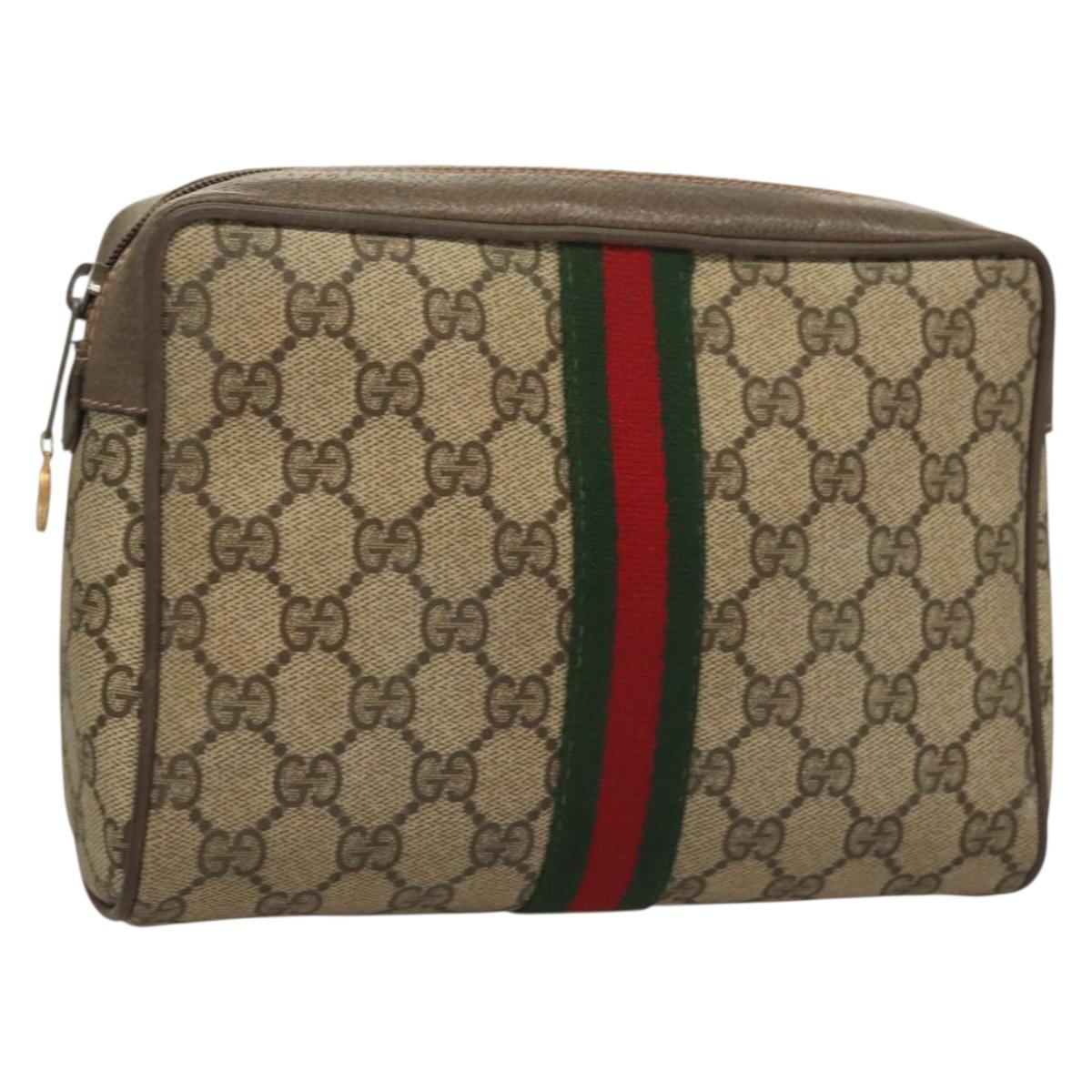 GUCCI GG Supreme Web Sherry Line Clutch Bag PVC Beige Gold 89 01 012 Auth BA3730