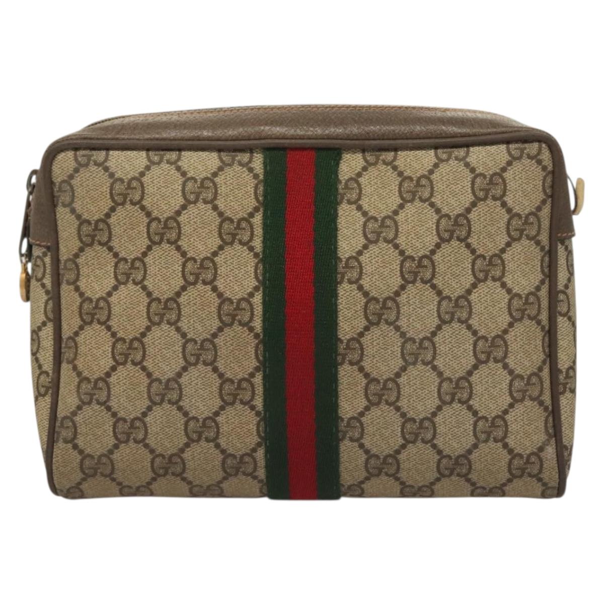 GUCCI GG Supreme Web Sherry Line Clutch Bag PVC Beige Gold 89 01 012 Auth BA3730