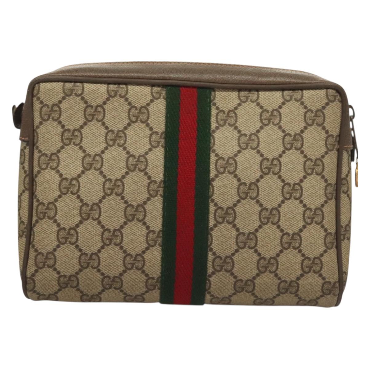 GUCCI GG Supreme Web Sherry Line Clutch Bag PVC Beige Gold 89 01 012 Auth BA3730