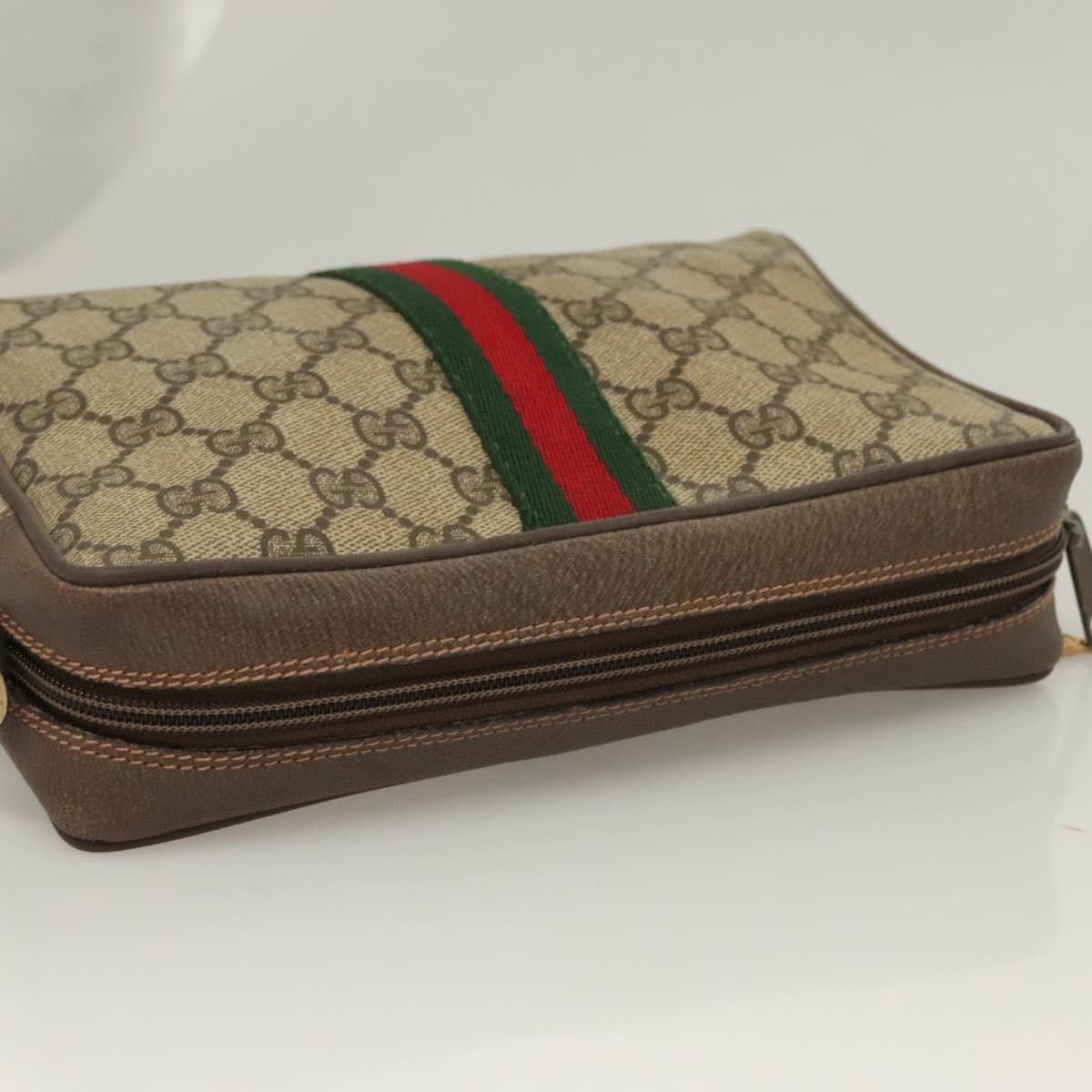 GUCCI GG Supreme Web Sherry Line Clutch Bag PVC Beige Gold 89 01 012 Auth BA3730