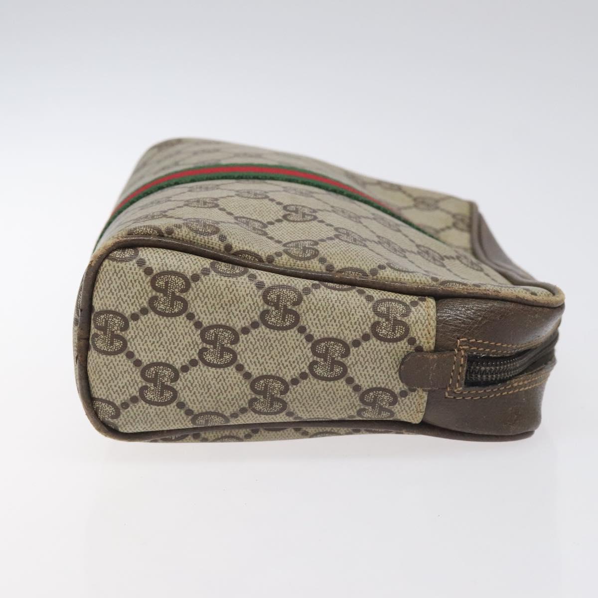 GUCCI GG Supreme Web Sherry Line Clutch Bag PVC Beige Gold Red Auth BA3731