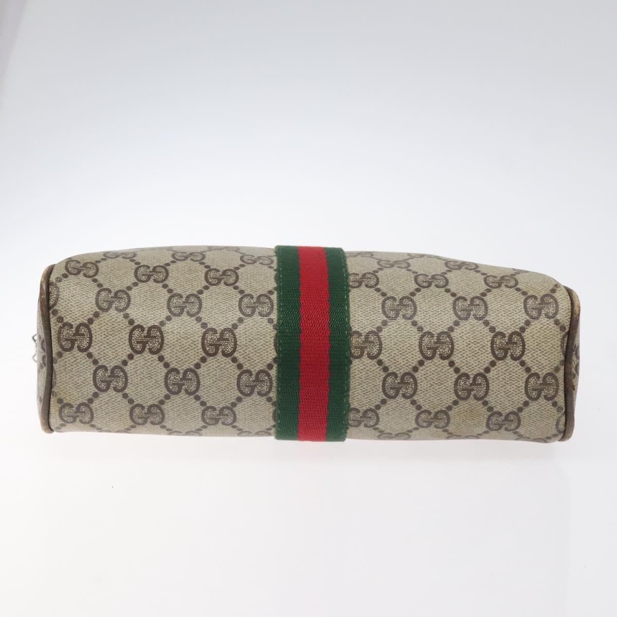 GUCCI GG Supreme Web Sherry Line Clutch Bag PVC Beige Gold Red Auth BA3731