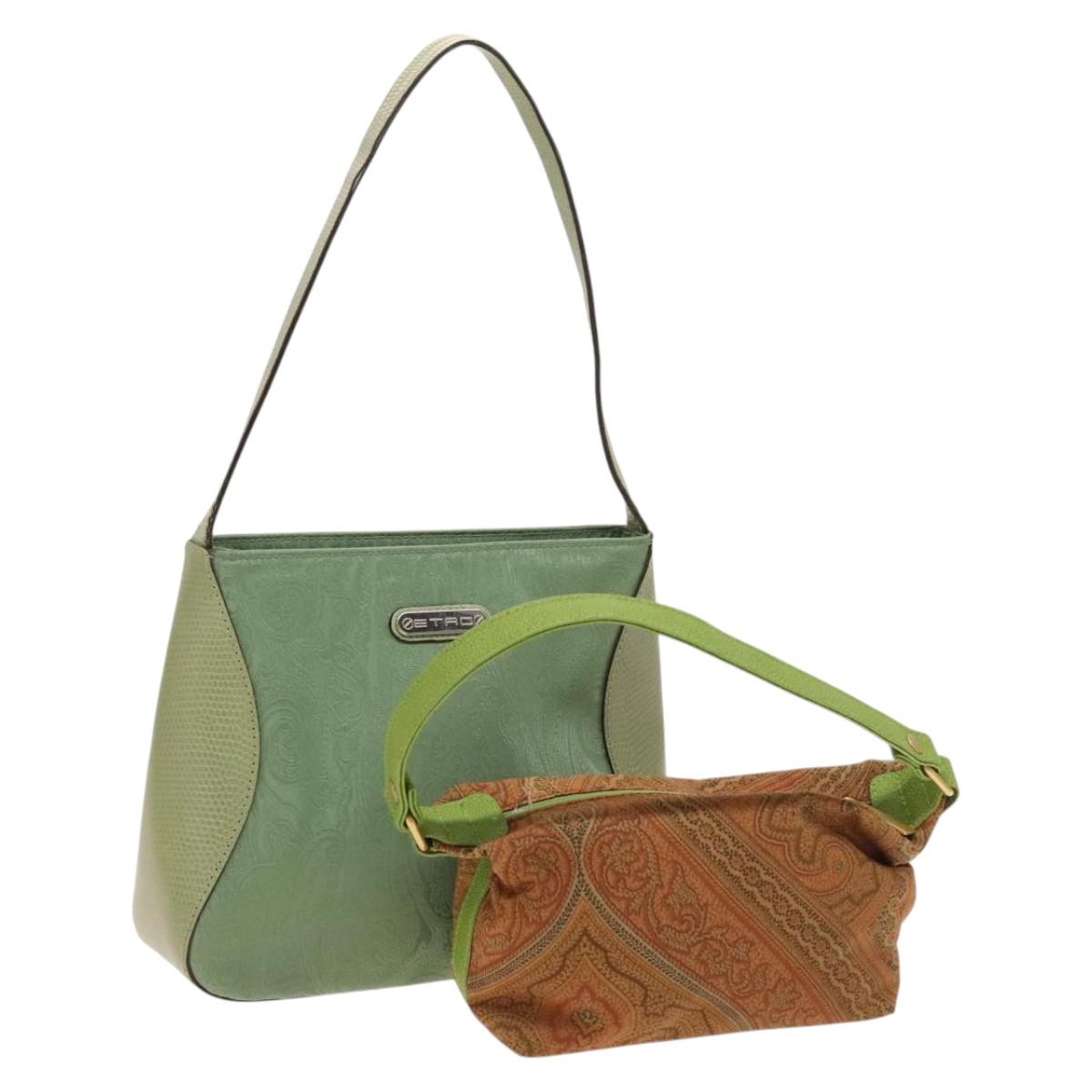 ETRO Paisley Shoulder Bag PVC Canvas 2 Set Green Brown Auth BA3734