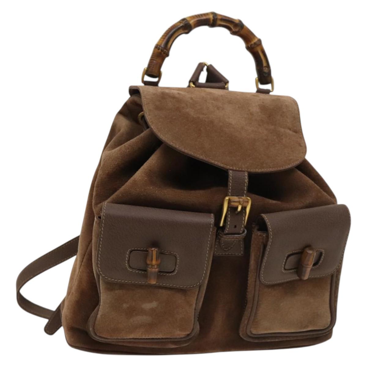 GUCCI Bamboo Backpack Suede Brown Gold 003 58 0016 Auth BA3735