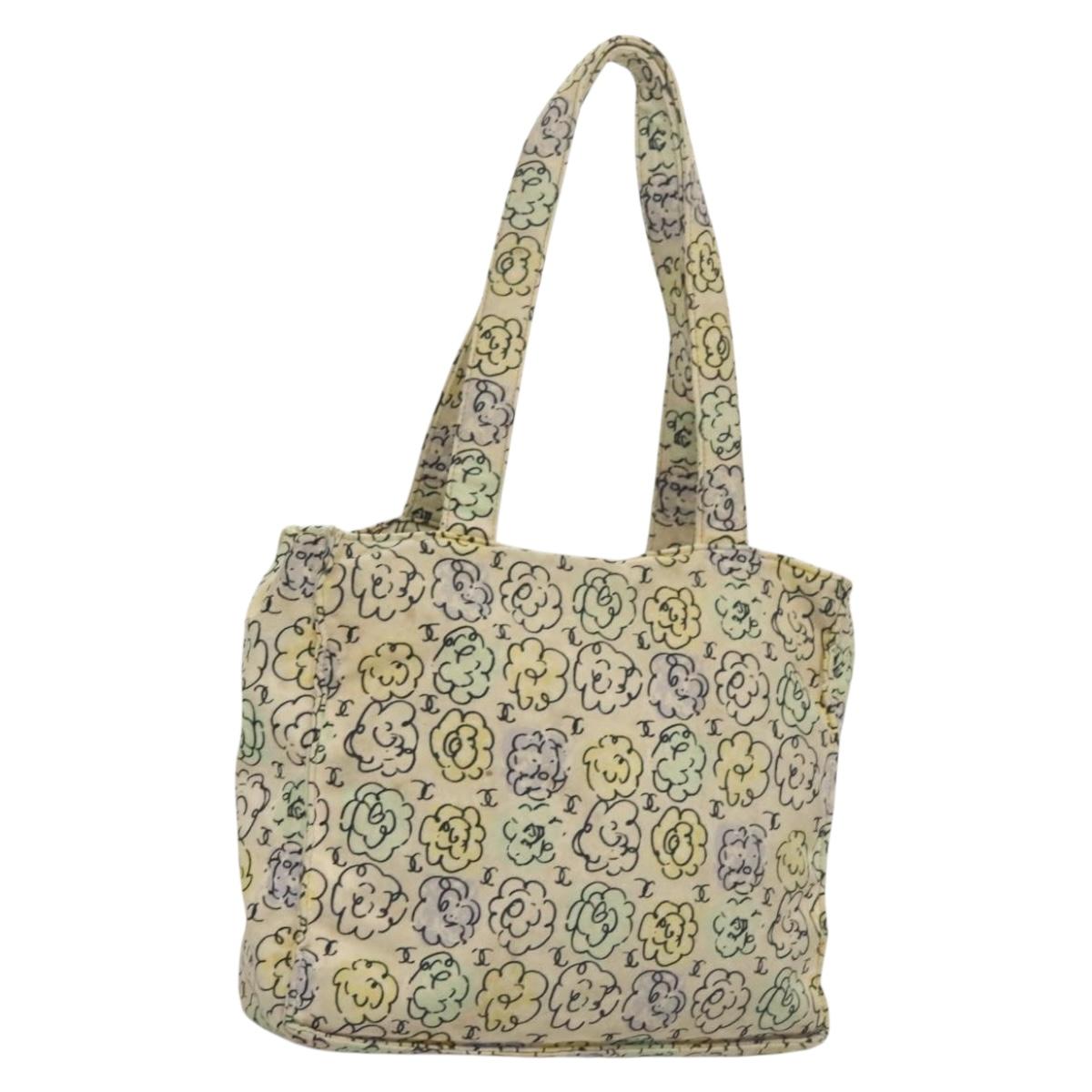 CHANEL Camelia COCO Mark Tote Bag Cotton Multicolor CC Auth BA3738