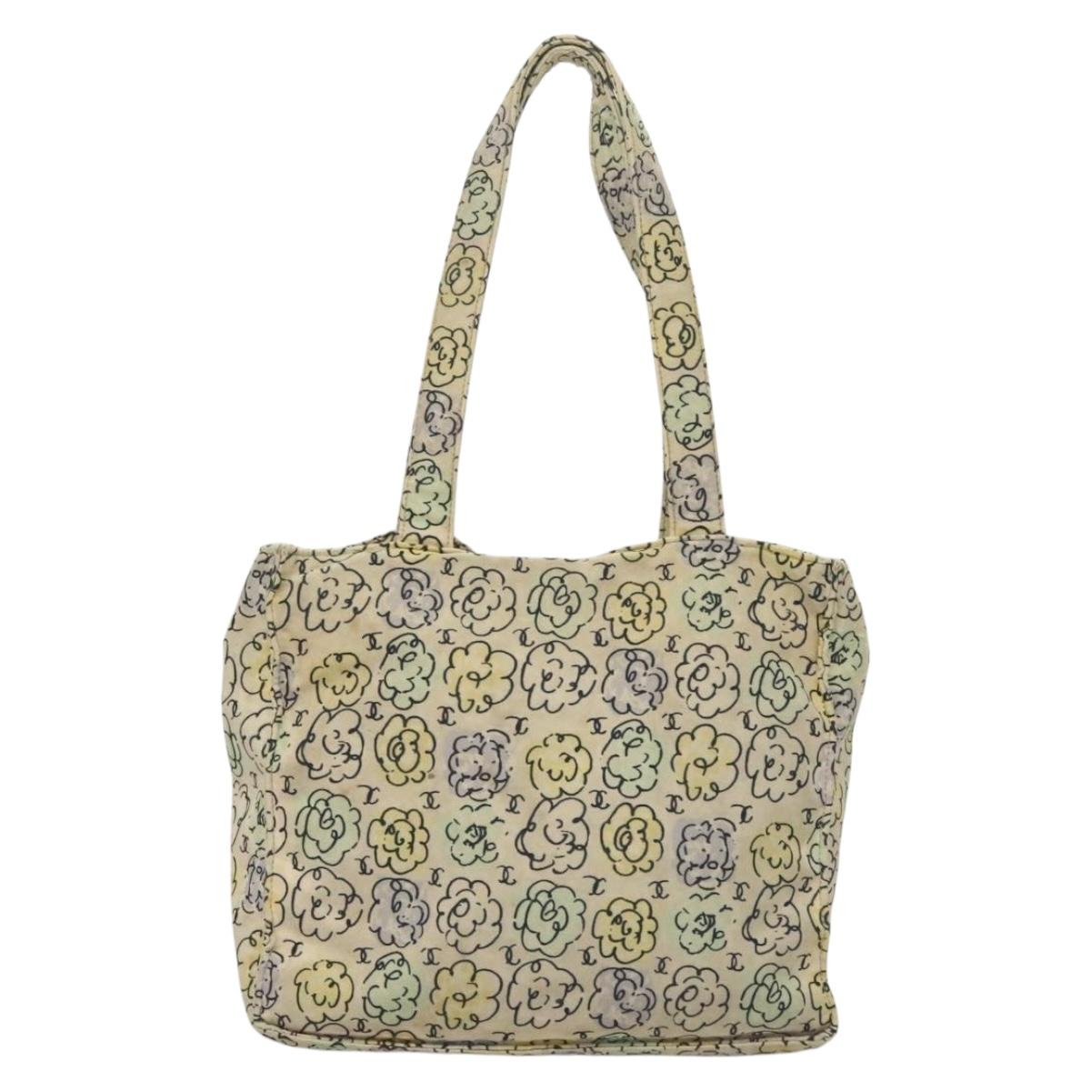 CHANEL Camelia COCO Mark Tote Bag Cotton Multicolor CC Auth BA3738