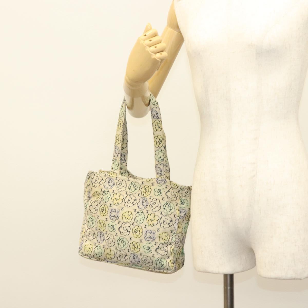 CHANEL Camelia COCO Mark Tote Bag Cotton Multicolor CC Auth BA3738