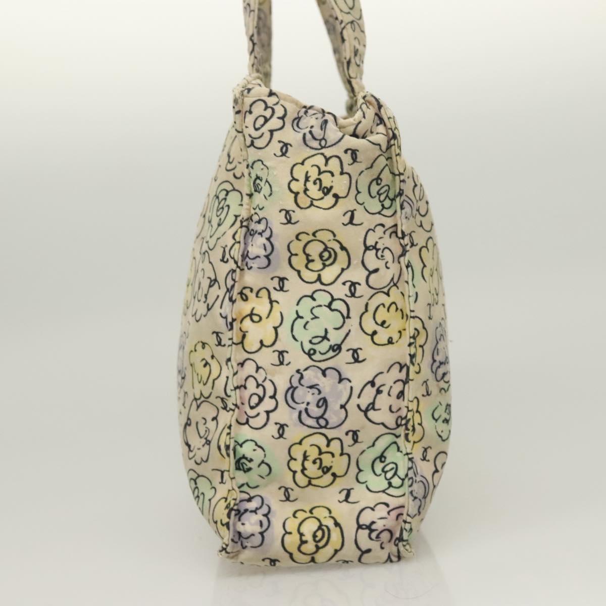 CHANEL Camelia COCO Mark Tote Bag Cotton Multicolor CC Auth BA3738