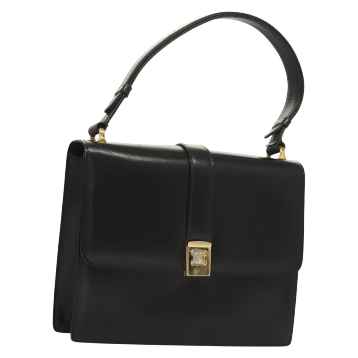 CELINE Shoulder Bag Leather Black Gold Auth BA3770