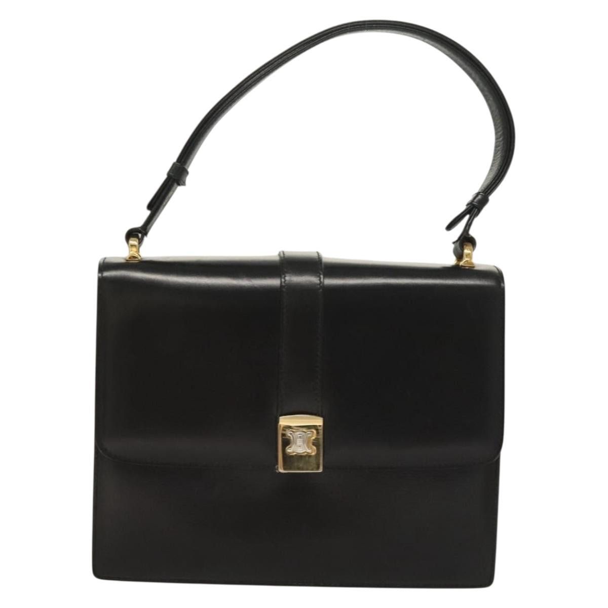 CELINE Shoulder Bag Leather Black Gold Auth BA3770
