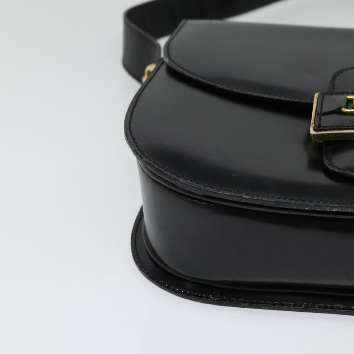 CELINE Sulky Shoulder Bag Leather Black Gold Auth BA3771
