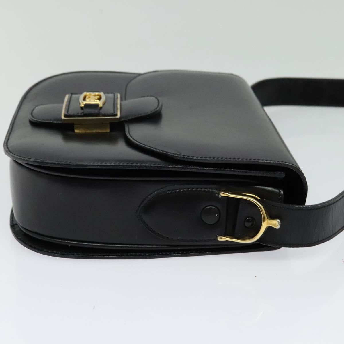 CELINE Sulky Shoulder Bag Leather Black Gold Auth BA3771