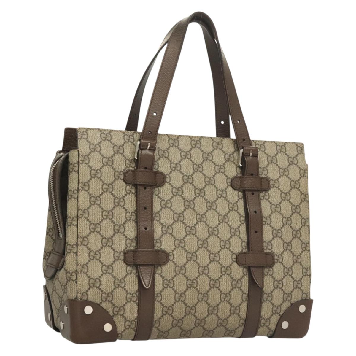 GUCCI GG Supreme Hand Bag PVC Beige Silver 643814 Auth BA3775