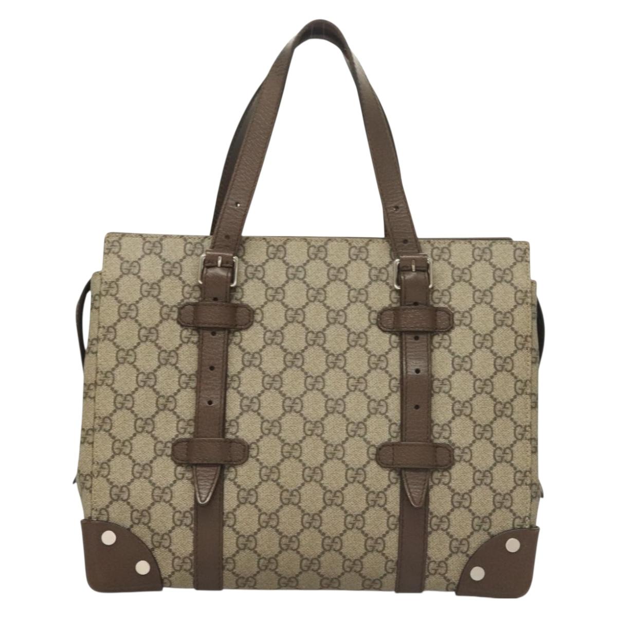 GUCCI GG Supreme Hand Bag PVC Beige Silver 643814 Auth BA3775
