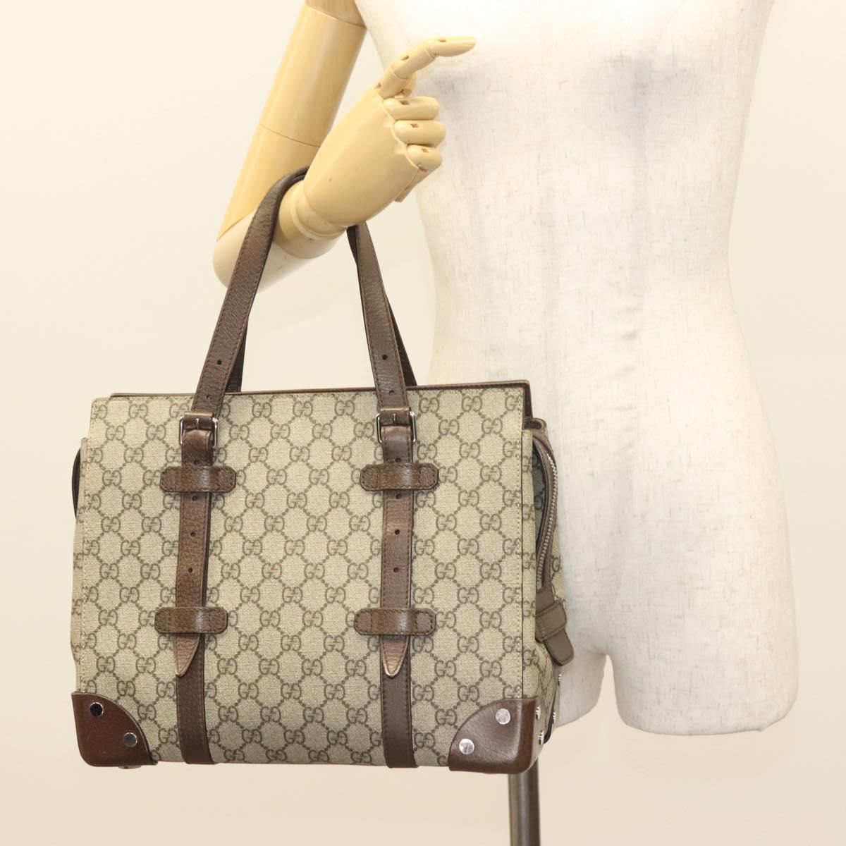 GUCCI GG Supreme Hand Bag PVC Beige Silver 643814 Auth BA3775