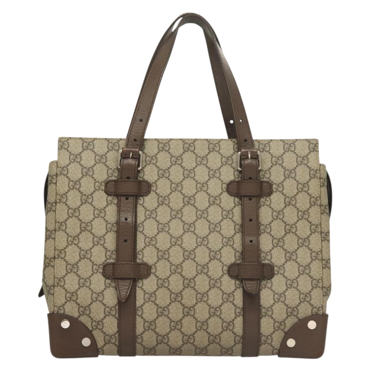 GUCCI GG Supreme Hand Bag PVC Beige Silver 643814 Auth BA3775