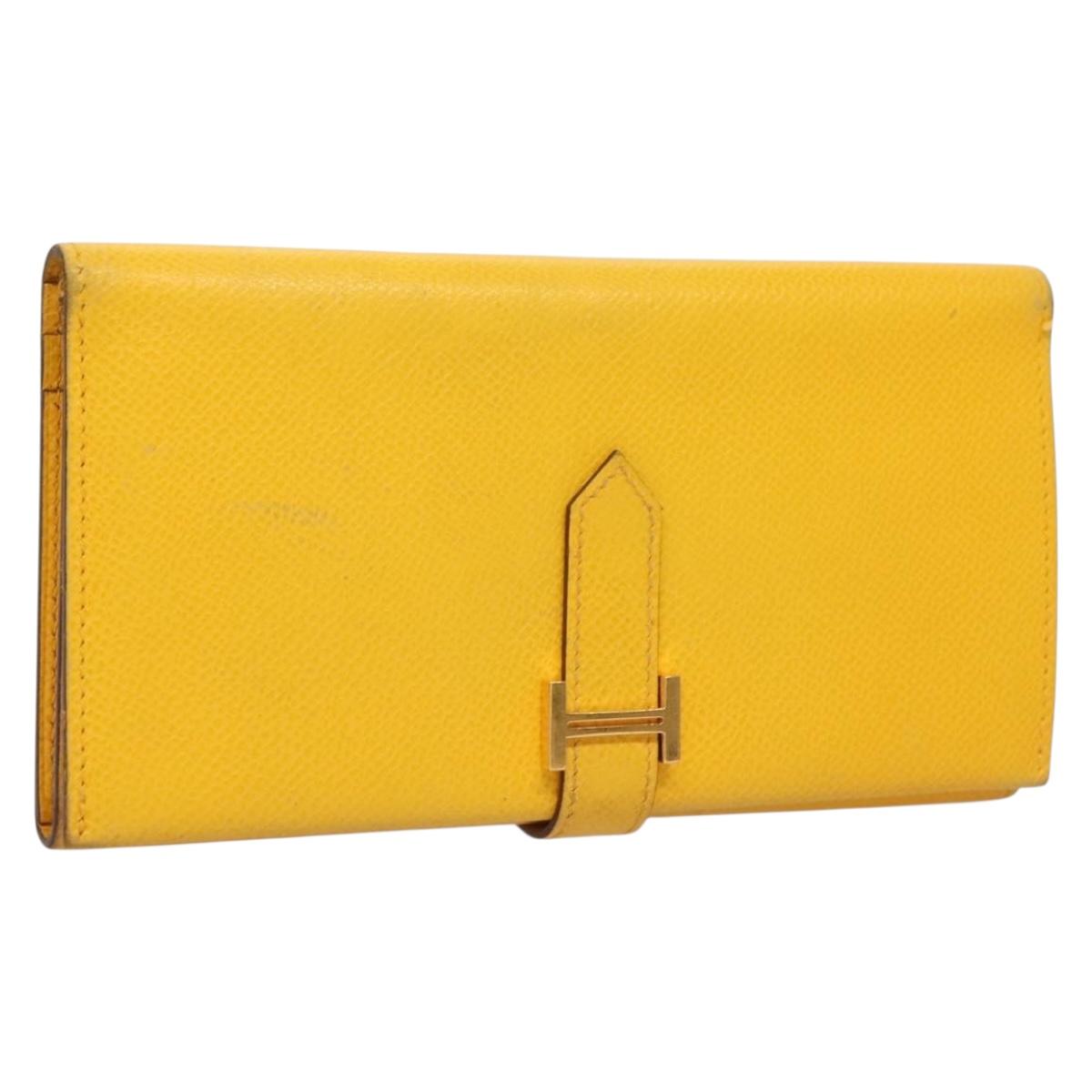 HERMES Bean Wallet Leather Yellow Auth BA3777