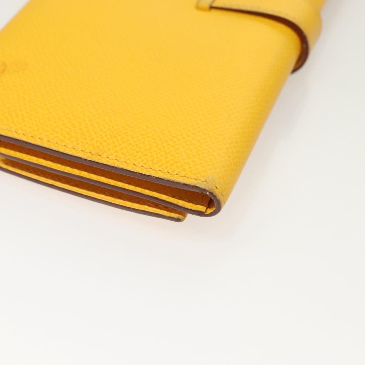 HERMES Bean Wallet Leather Yellow Auth BA3777