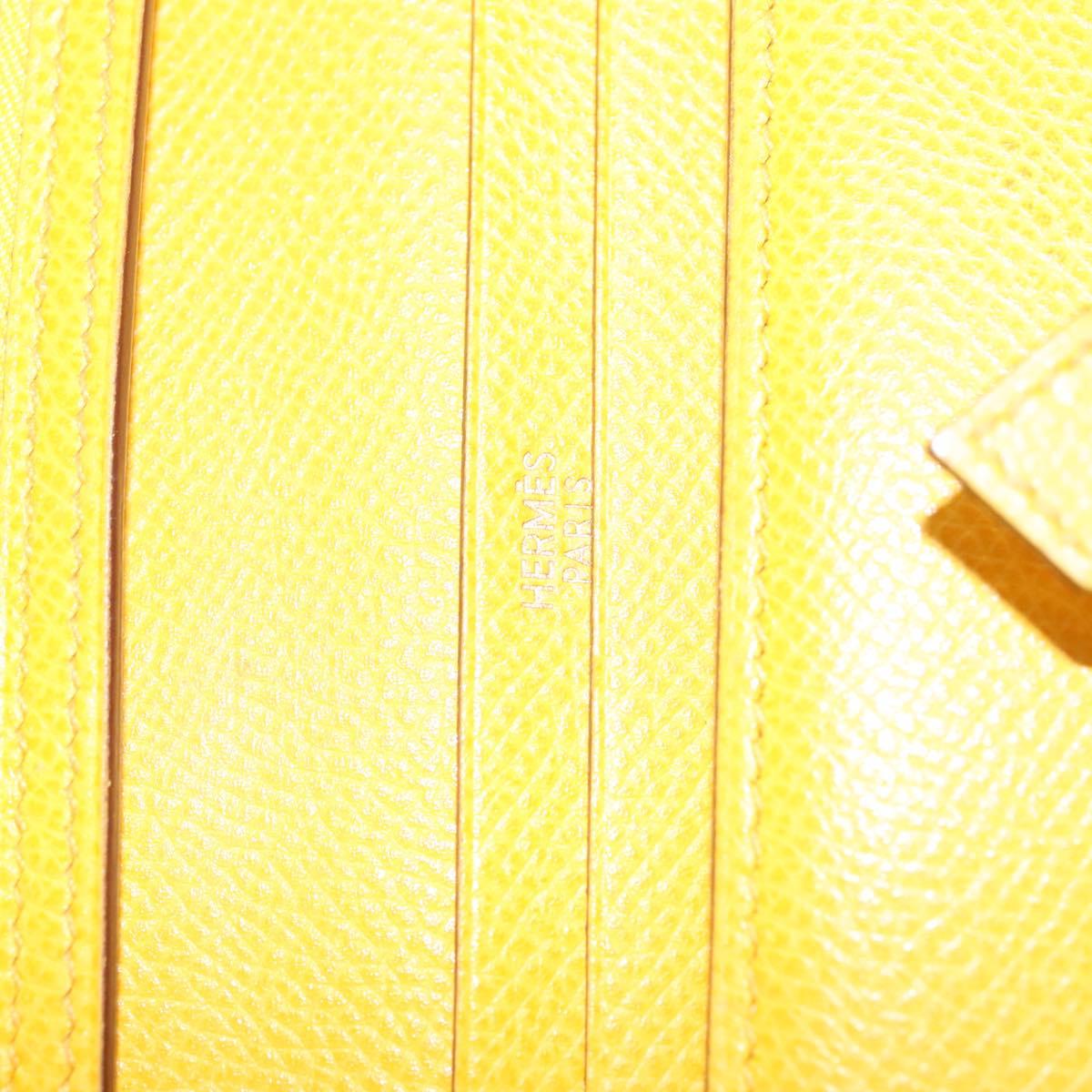 HERMES Bean Wallet Leather Yellow Auth BA3777