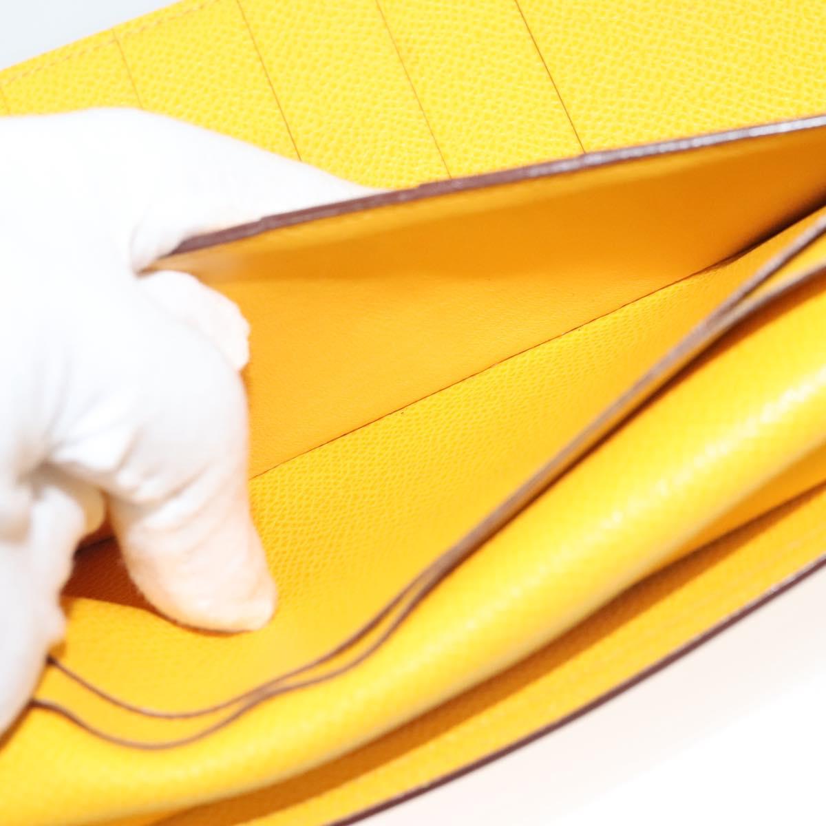 HERMES Bean Wallet Leather Yellow Auth BA3777
