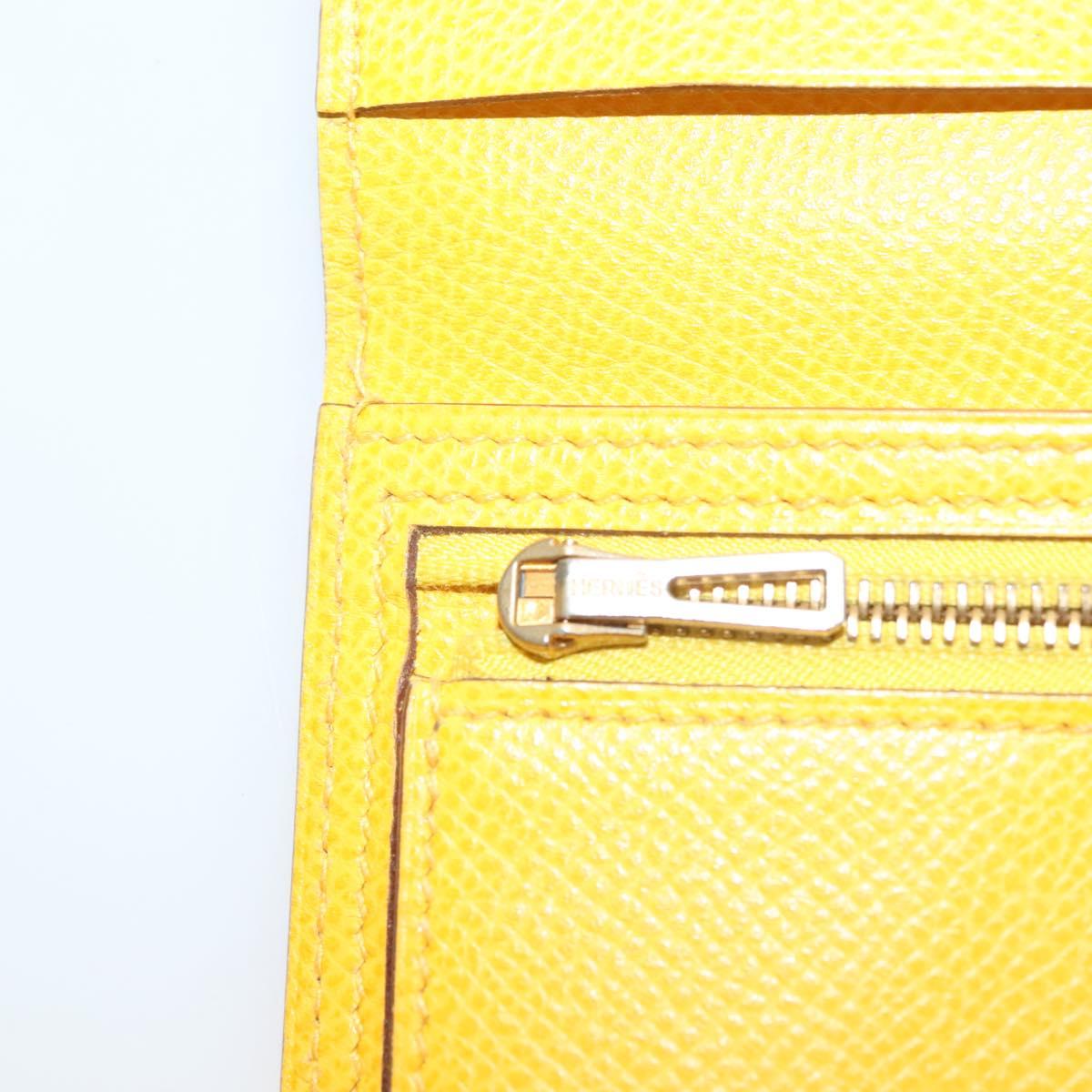 HERMES Bean Wallet Leather Yellow Auth BA3777