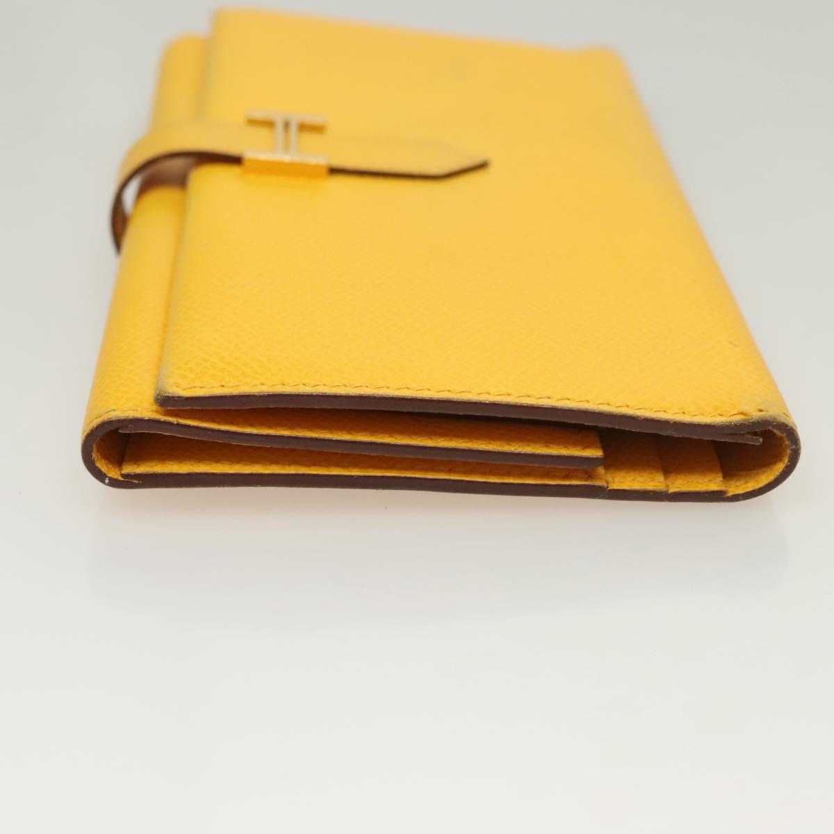 HERMES Bean Wallet Leather Yellow Auth BA3777