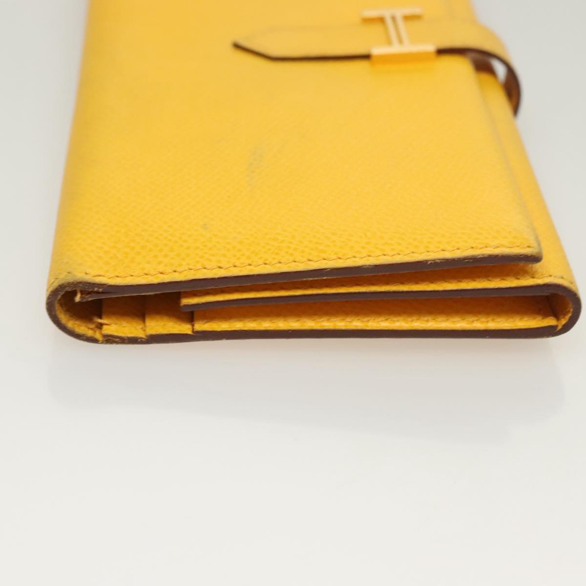 HERMES Bean Wallet Leather Yellow Auth BA3777