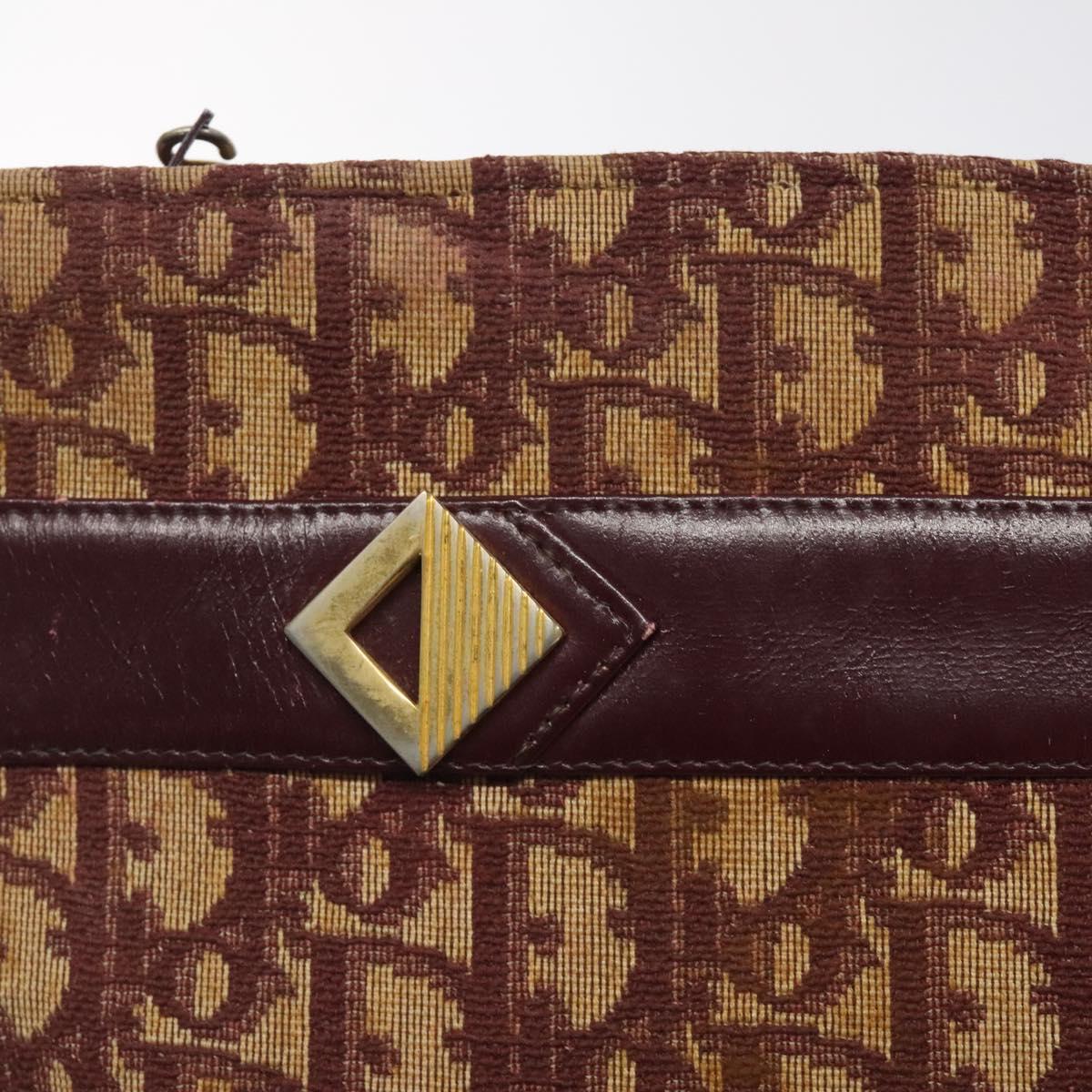 Christian Dior Trotter Canvas Shoulder Bag Red Gold Auth BA3780