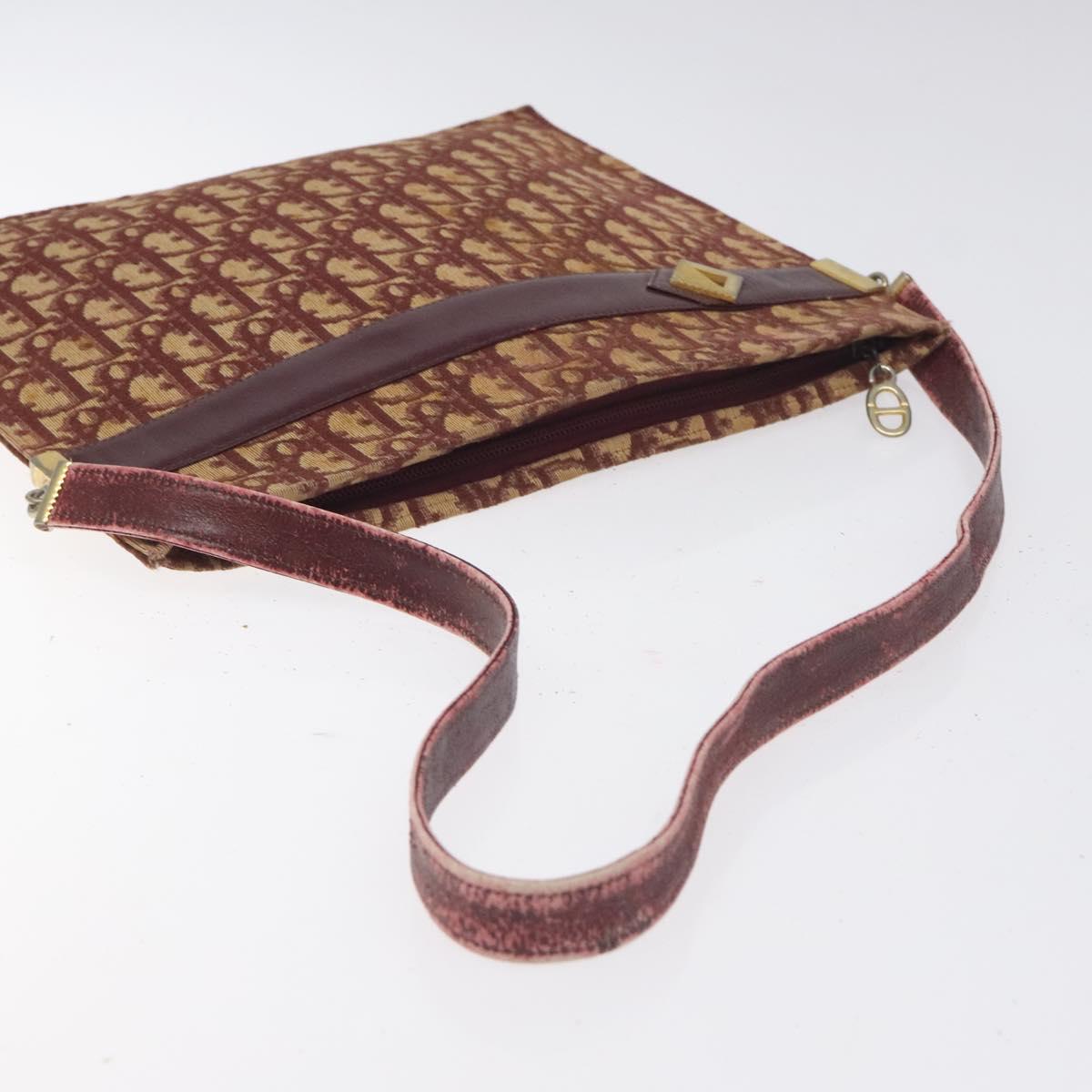 Christian Dior Trotter Canvas Shoulder Bag Red Gold Auth BA3780