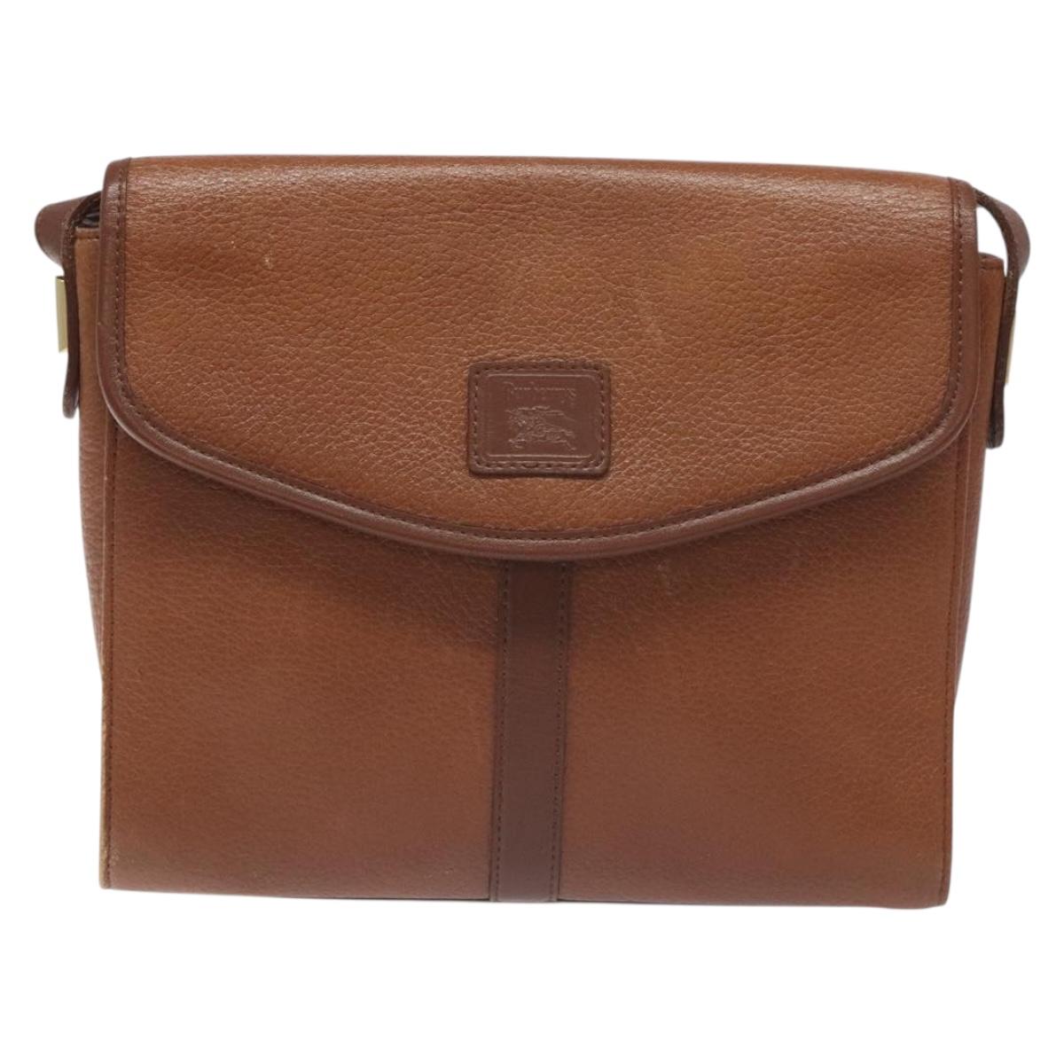 Burberrys Shoulder Bag Leather Brown Gold Auth BA3783