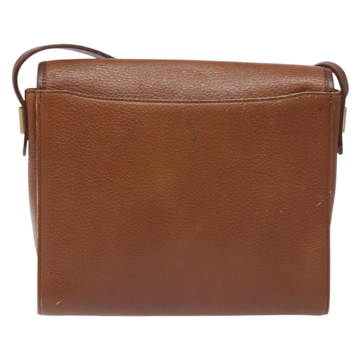 Burberrys Shoulder Bag Leather Brown Gold Auth BA3783