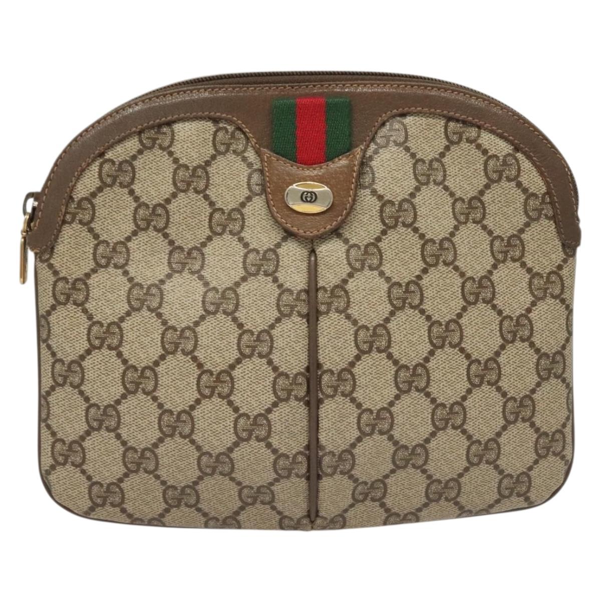 GUCCI GG Supreme Web Sherry Line Bag PVC Beige Gold 904 02 047 Auth BA3784