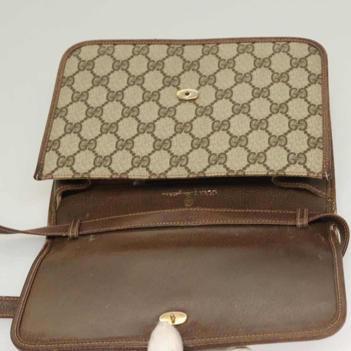 GUCCI GG Supreme Web Sherry Line Shoulder Bag PVC Beige Gold Auth BA3785