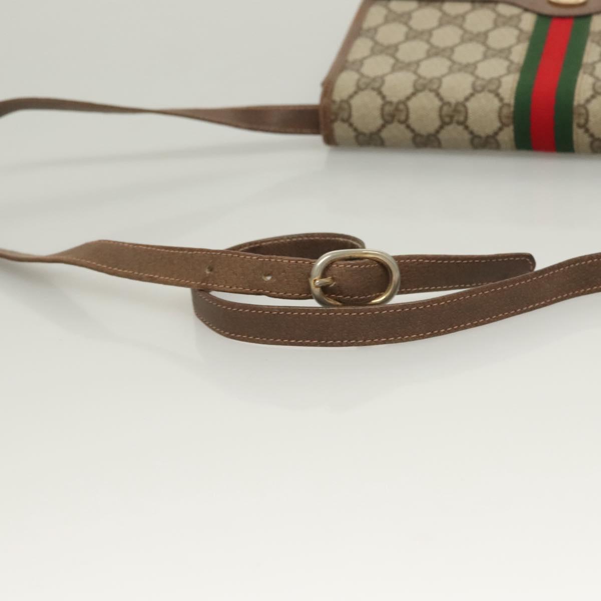 GUCCI GG Supreme Web Sherry Line Shoulder Bag PVC Beige Gold Auth BA3785