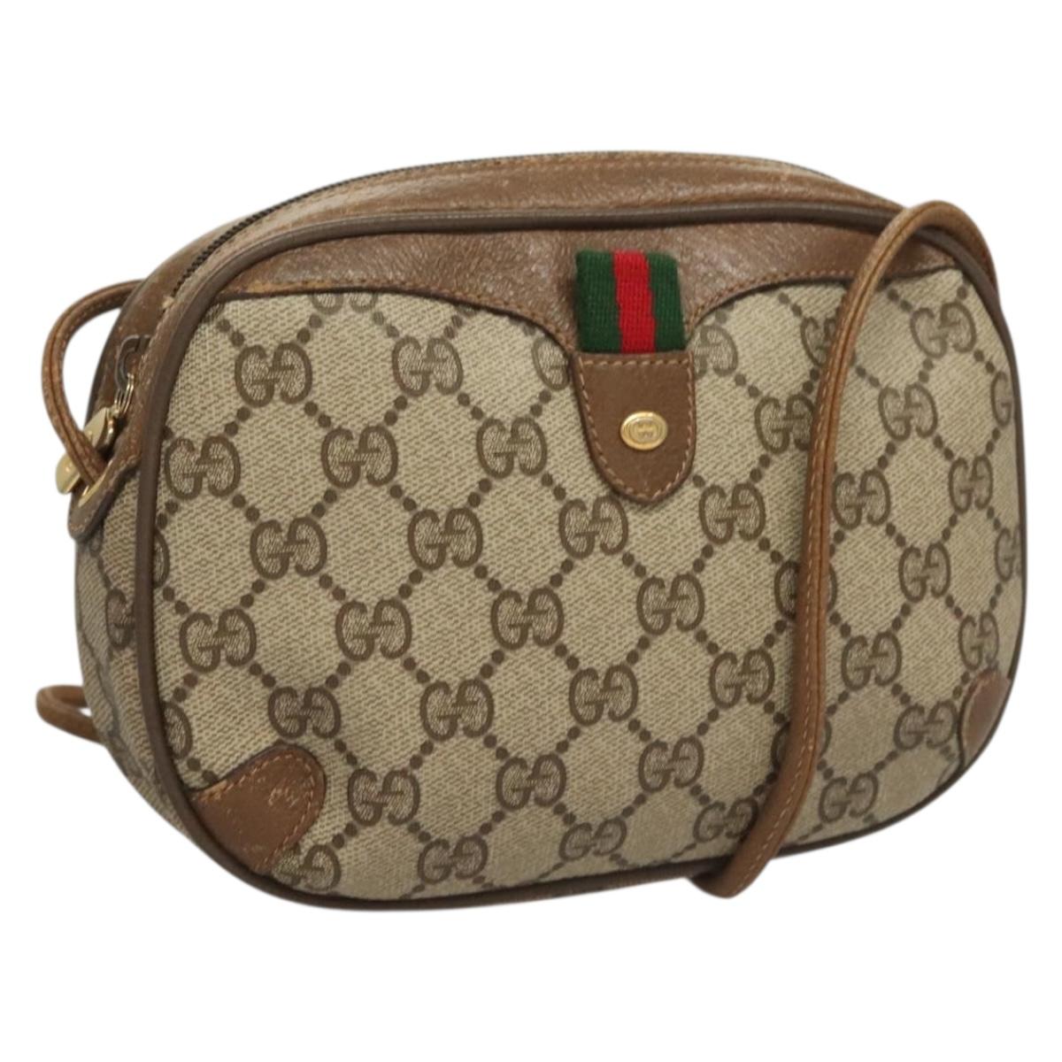 GUCCI GG Supreme Web Sherry Line Bag PVC Beige Gold 89 02 066 Auth BA3786