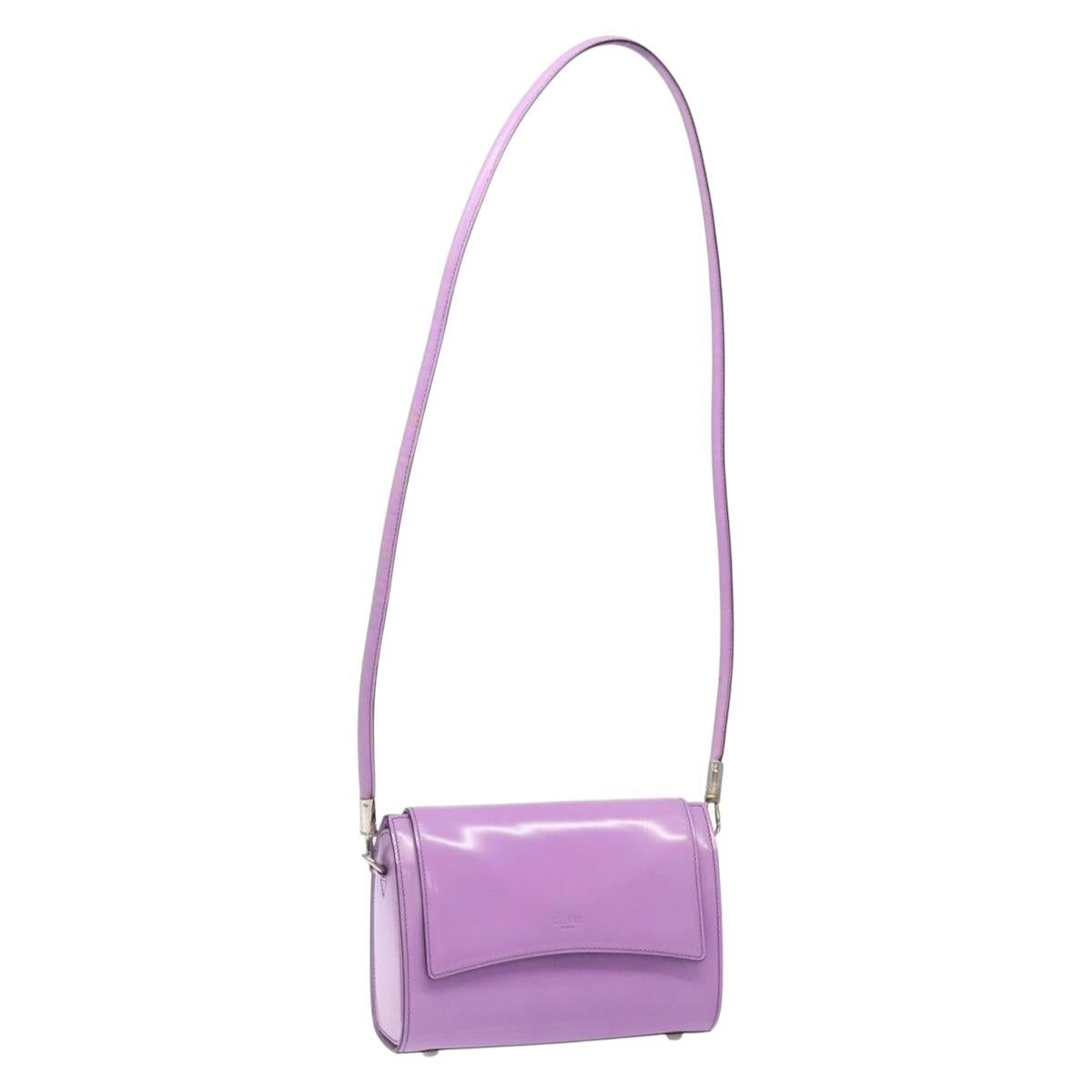 CELINE Shoulder Bag Leather Purple Silver Auth BA3789