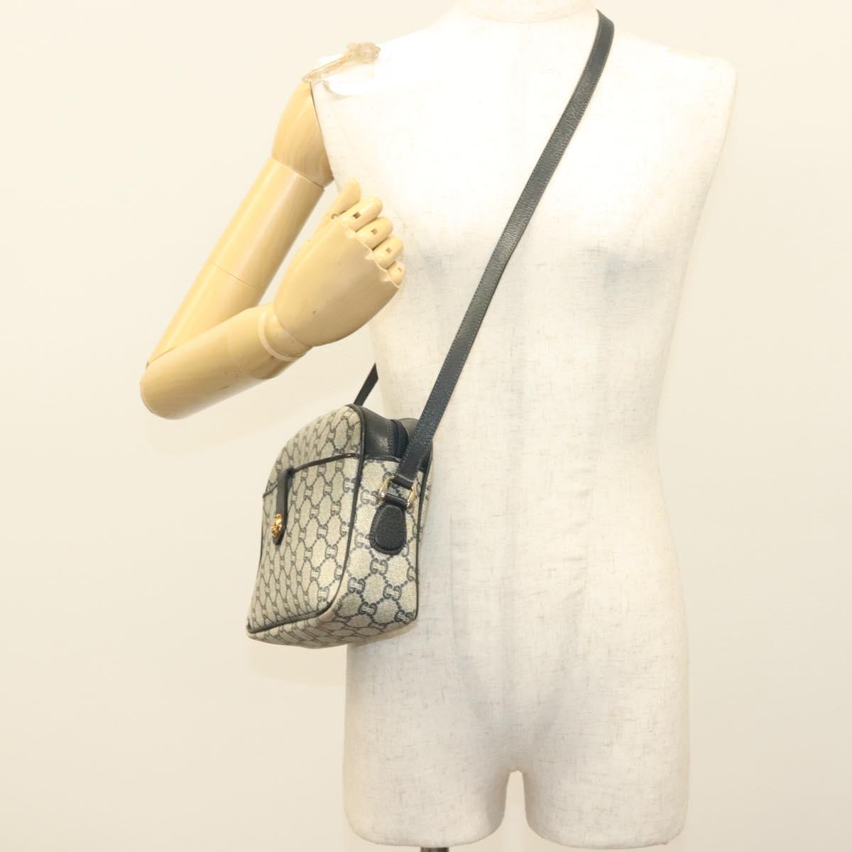 GUCCI GG Plus Supreme Shoulder Bag PVC Navy Gold Auth BA3799