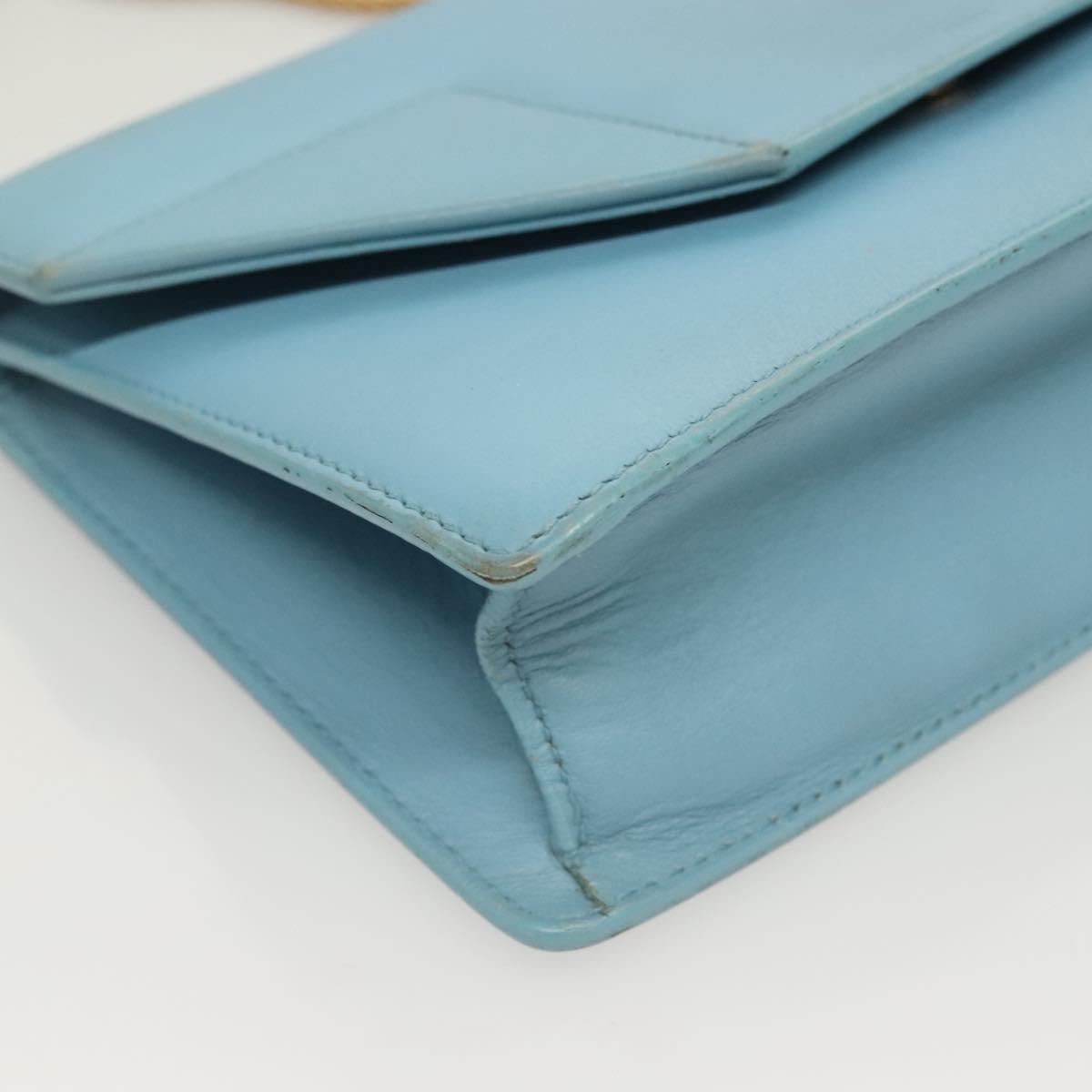 SAINT LAURENT Betty Chain Shoulder Bag Leather Light Blue Gold Auth BA3801
