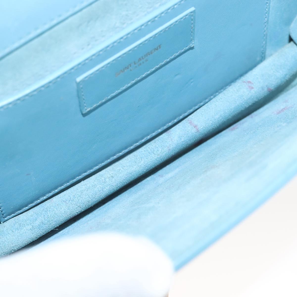 SAINT LAURENT Betty Chain Shoulder Bag Leather Light Blue Gold Auth BA3801