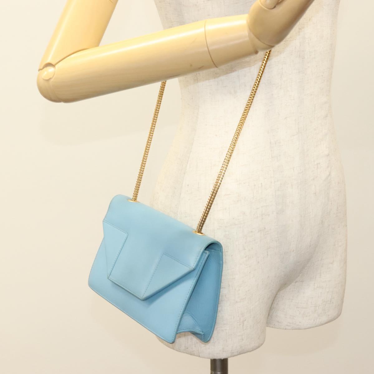 SAINT LAURENT Betty Chain Shoulder Bag Leather Light Blue Gold Auth BA3801
