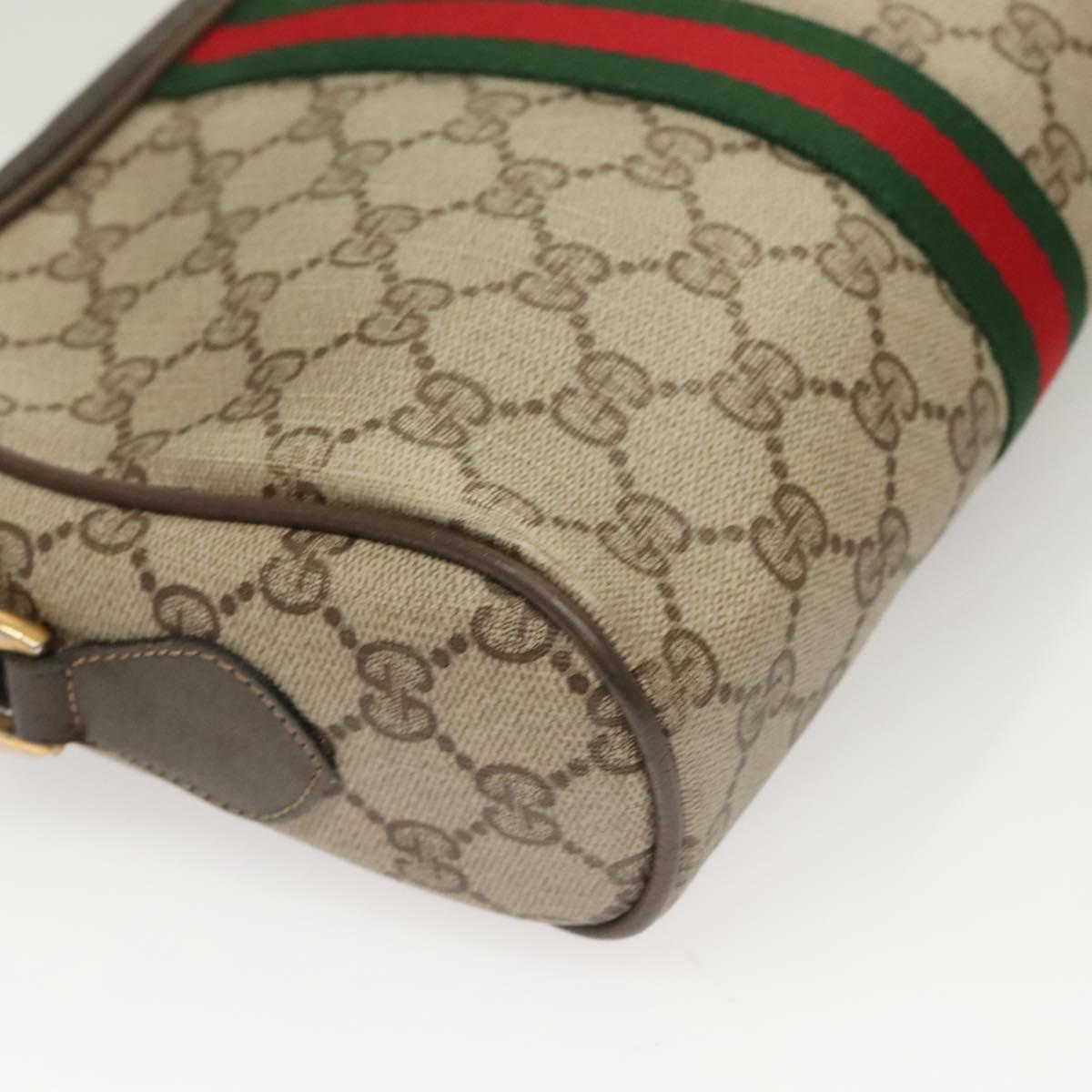 GUCCI GG Supreme Web Sherry Line Bag PVC Beige Gold 75 02 004 Auth BA3807