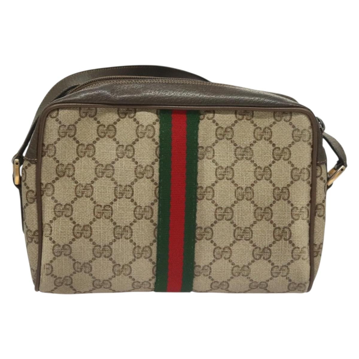 GUCCI GG Supreme Web Sherry Line Bag PVC Beige Gold 75 02 004 Auth BA3807
