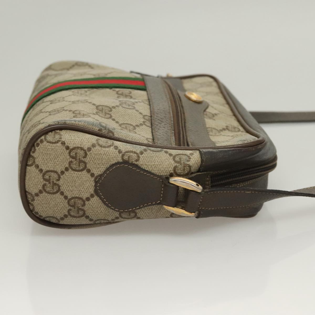 GUCCI GG Supreme Web Sherry Line Bag PVC Beige Gold 75 02 004 Auth BA3807