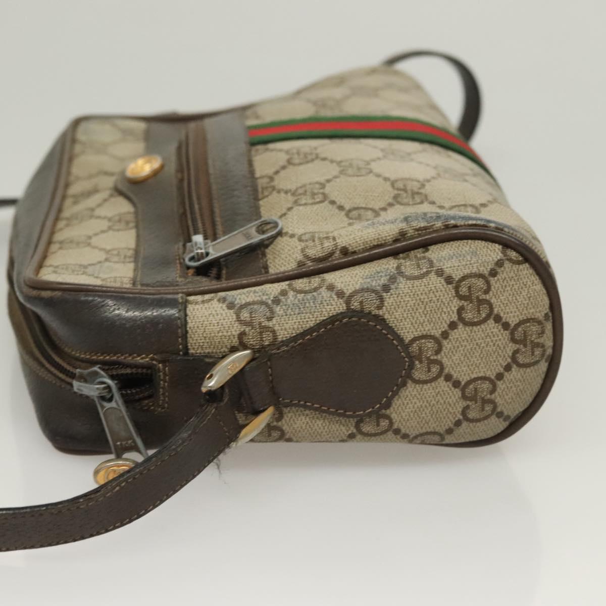 GUCCI GG Supreme Web Sherry Line Bag PVC Beige Gold 75 02 004 Auth BA3807