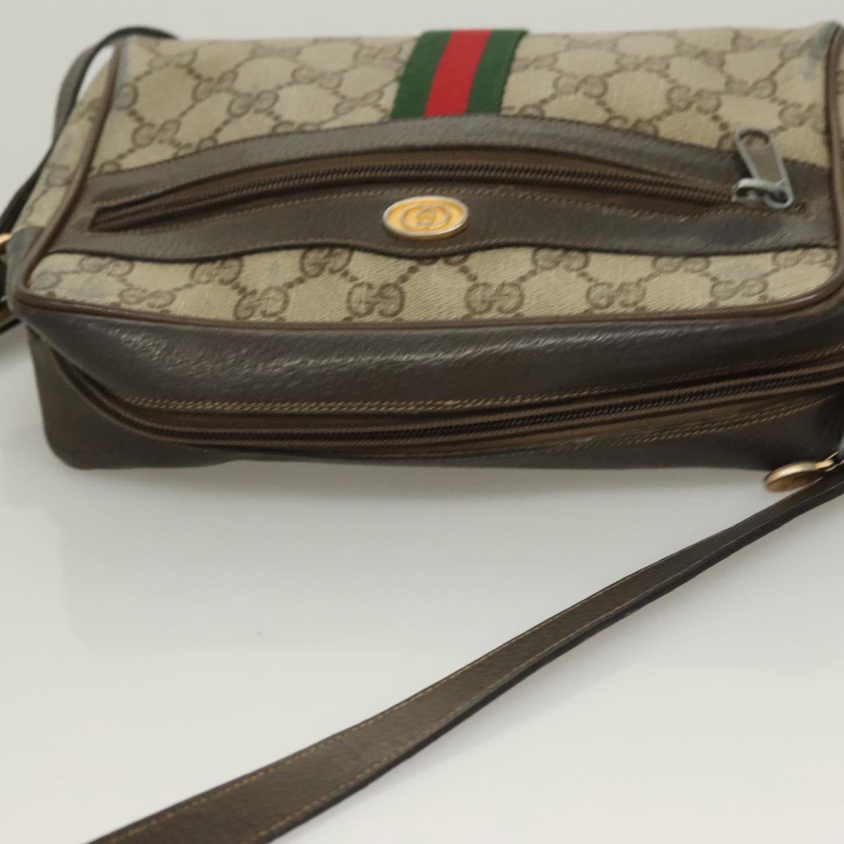 GUCCI GG Supreme Web Sherry Line Bag PVC Beige Gold 75 02 004 Auth BA3807