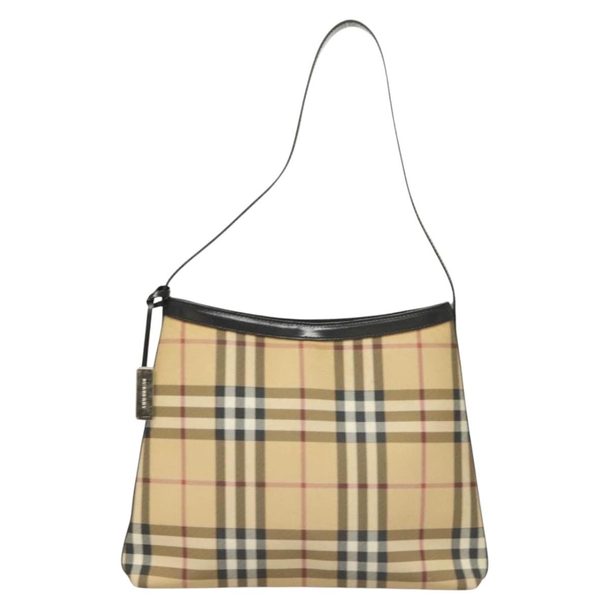 BURBERRY Nova Check Shoulder Bag PVC Beige Silver Auth BA3813